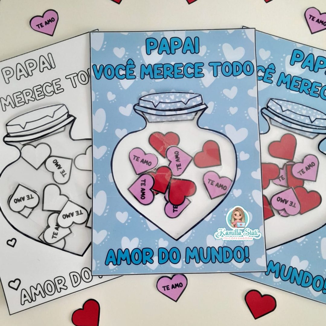 Cartão dia dos pais potinho de corações