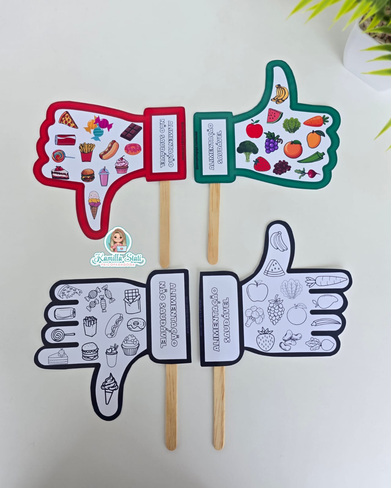 Mãozinhas da Alimentação Saudável e Não Saudável