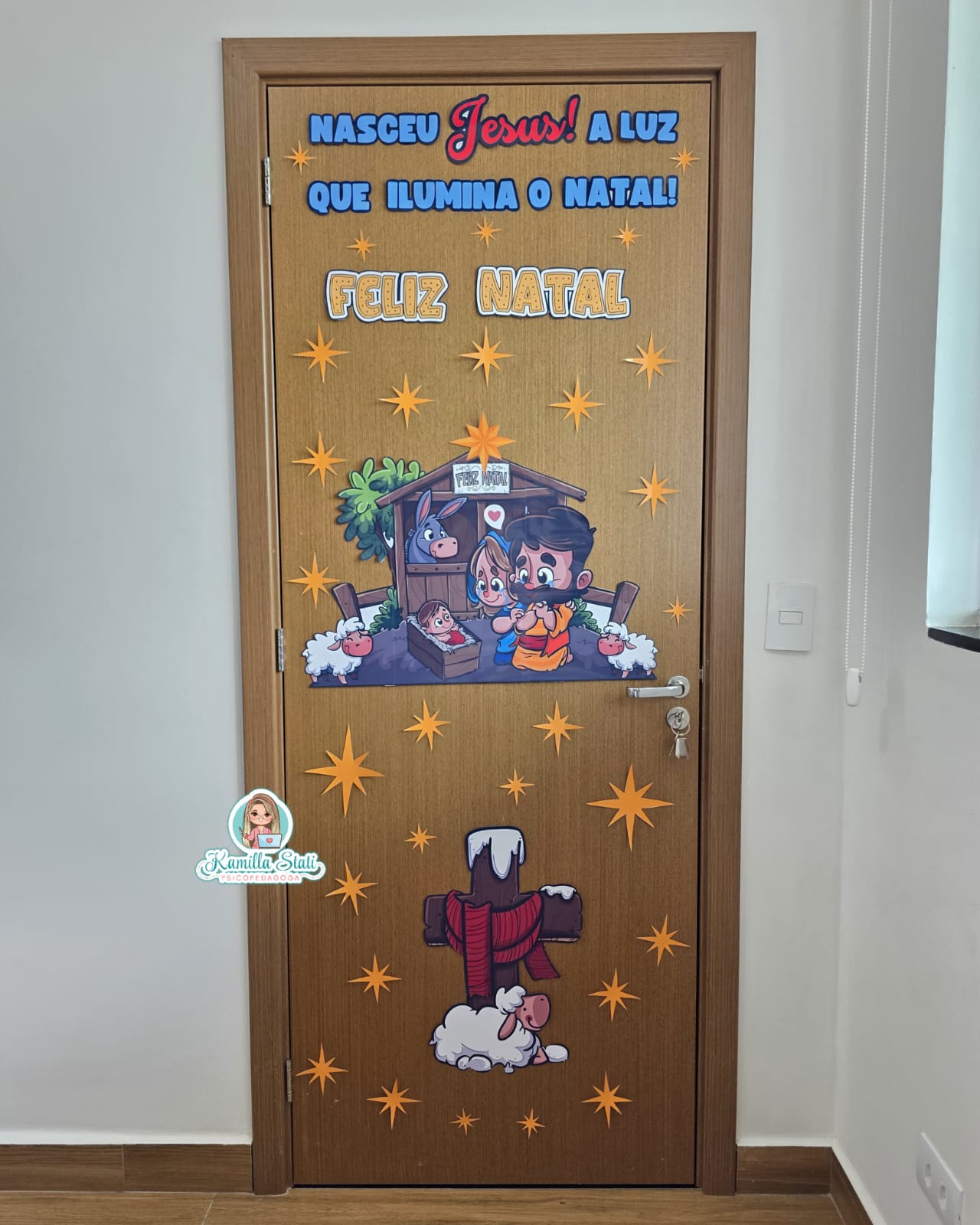 Decoração de Porta Natal Cristão Nasceu Jesus - Imagem 2