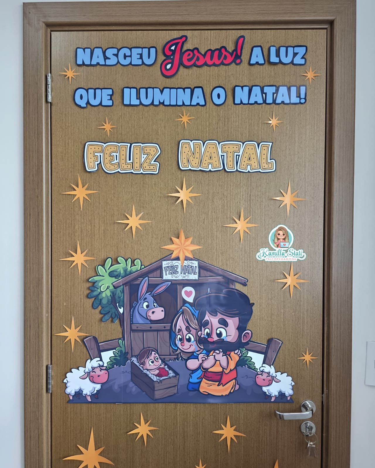 Decoração de Porta Natal Cristão Nasceu Jesus