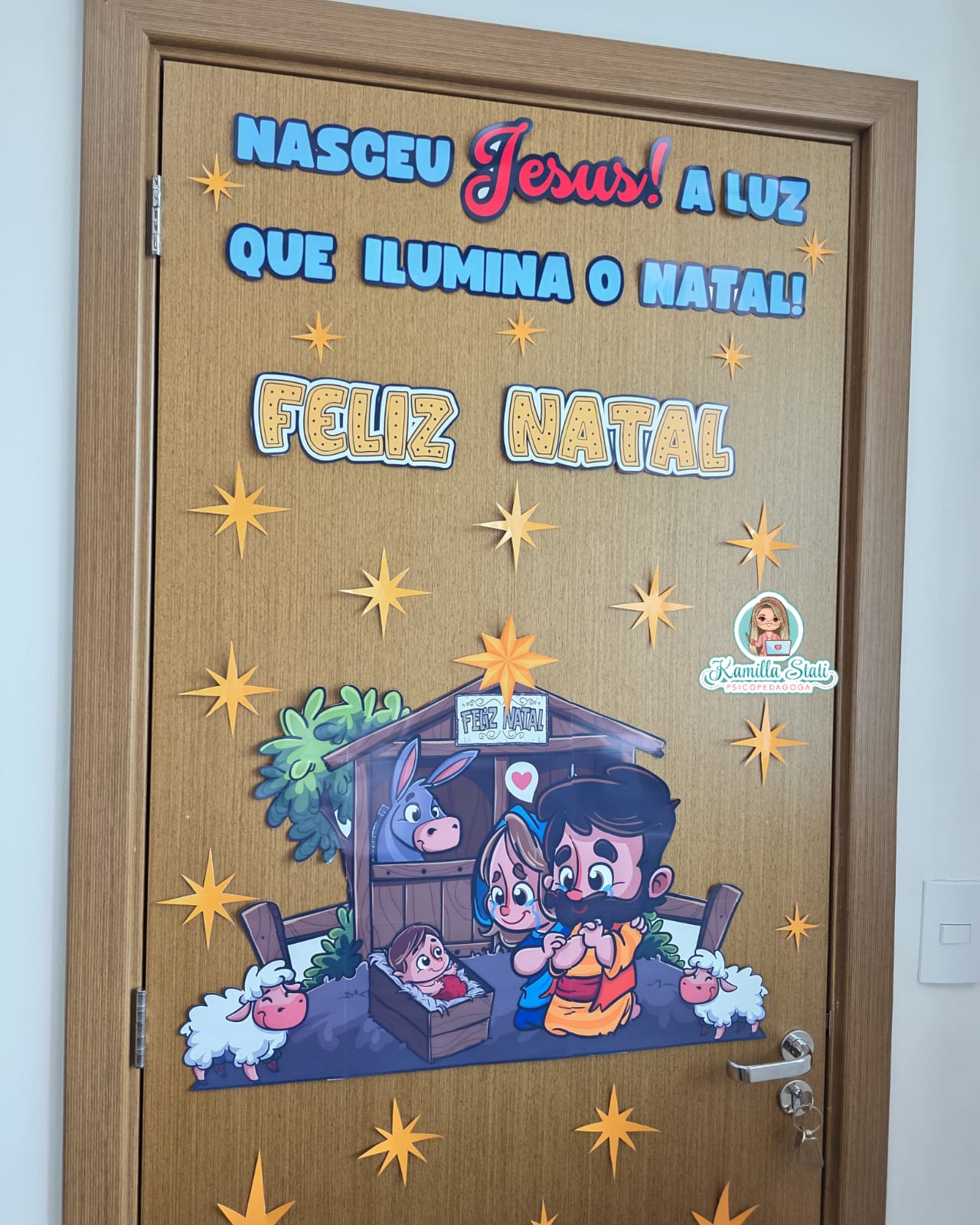 Decoração de Porta Natal Cristão Nasceu Jesus - Imagem 3