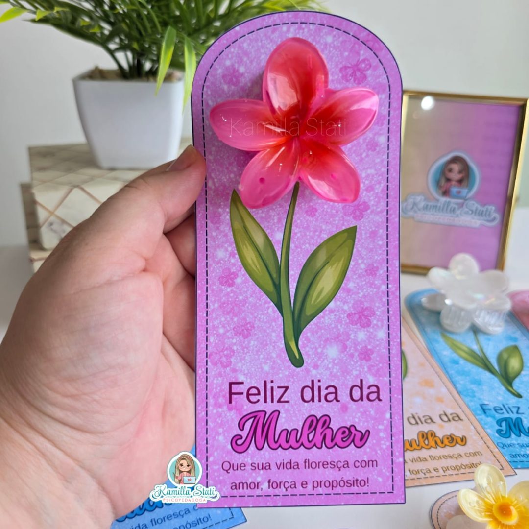 Cartão para presilha flor - Dia da Mulher