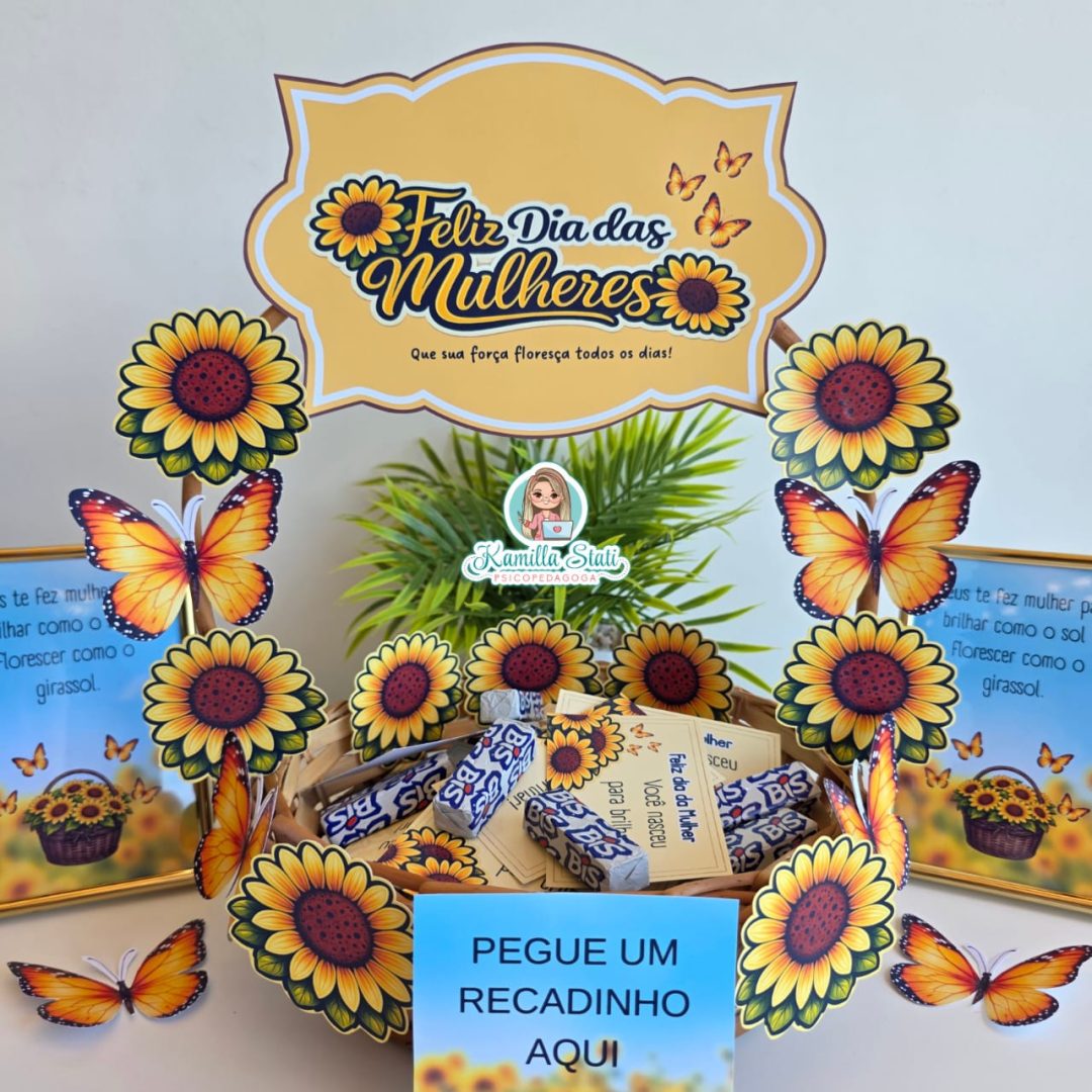 Cesta de recadinhos dia da mulher girassol