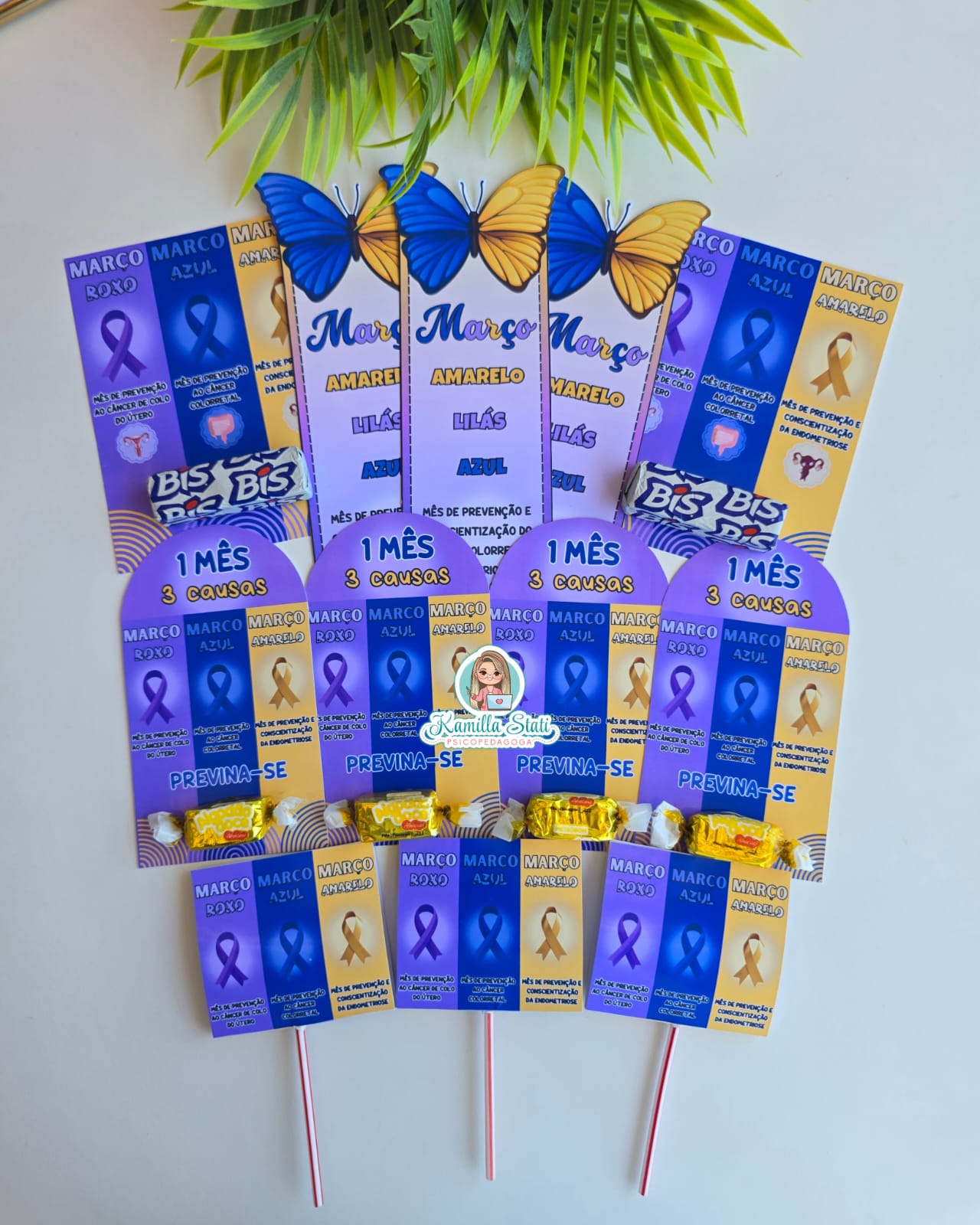 Lembrancinhas março azul, amarelo e lilás