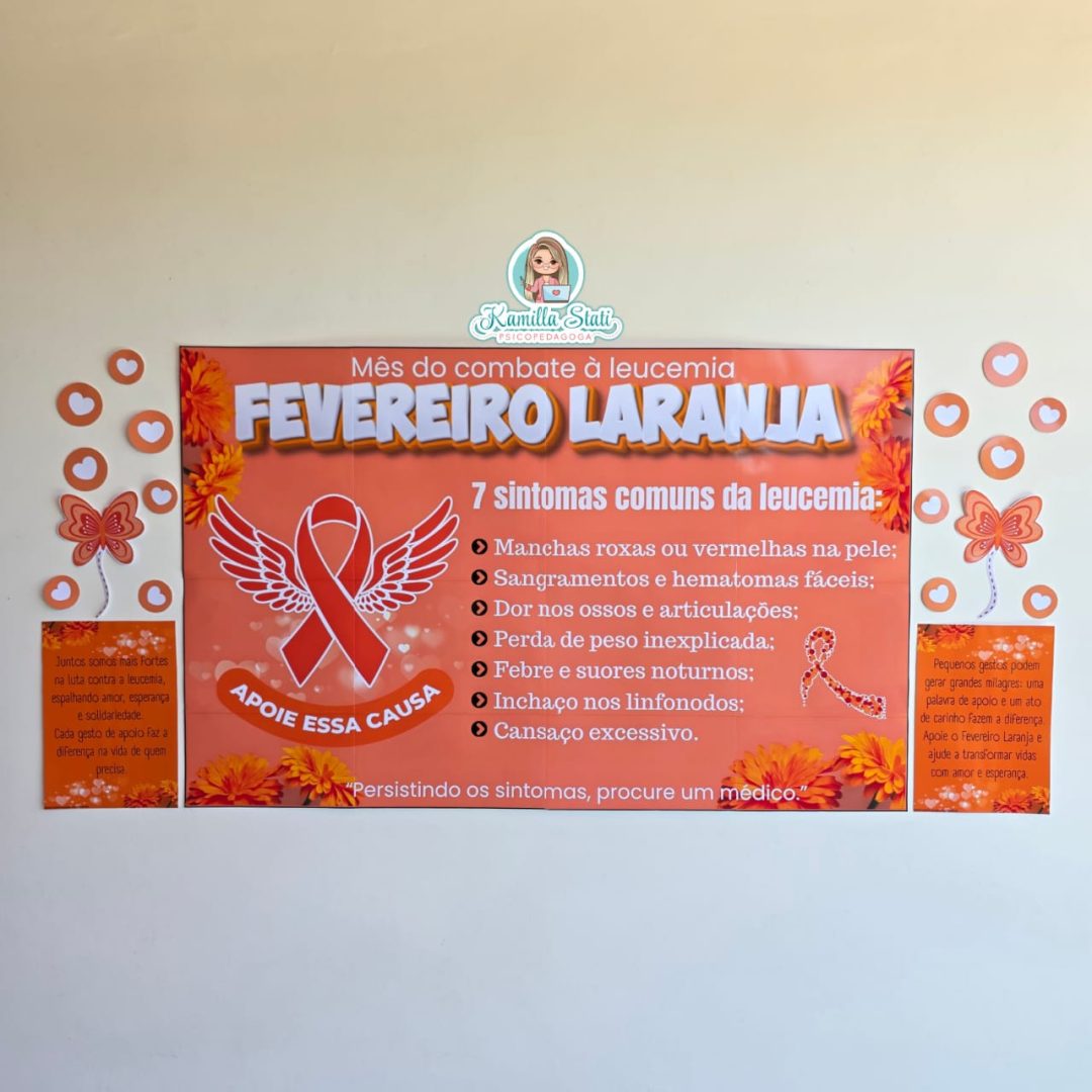 Painel fevereiro laranja + lembrancinha