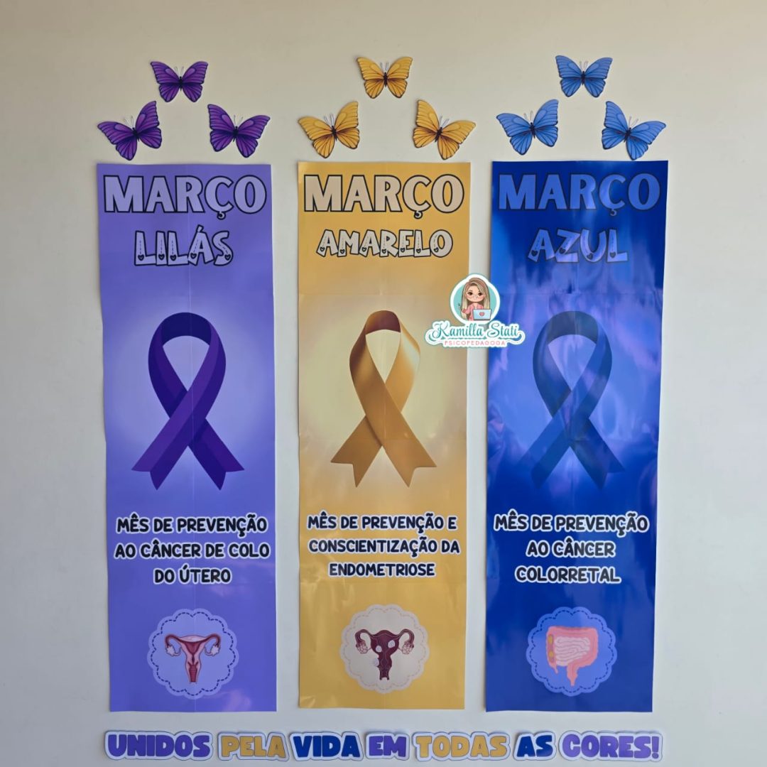 Painel março azul, amarelo e lilás