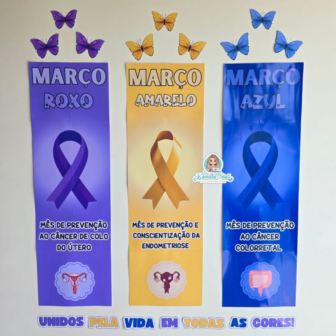 Painel março azul, amarelo e lilás