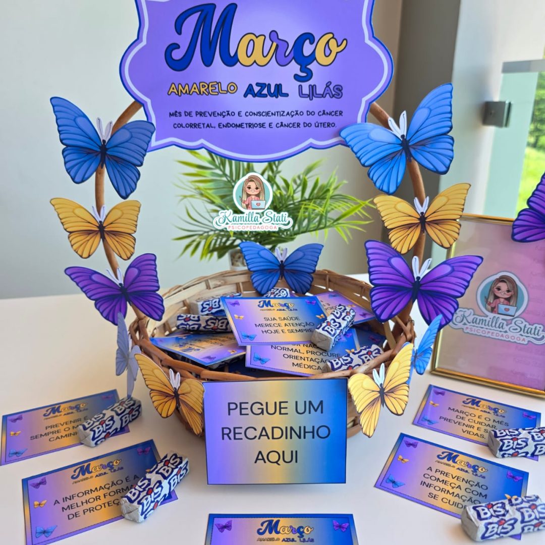 Cesta de recadinhos: março azul, amarelo e lilás