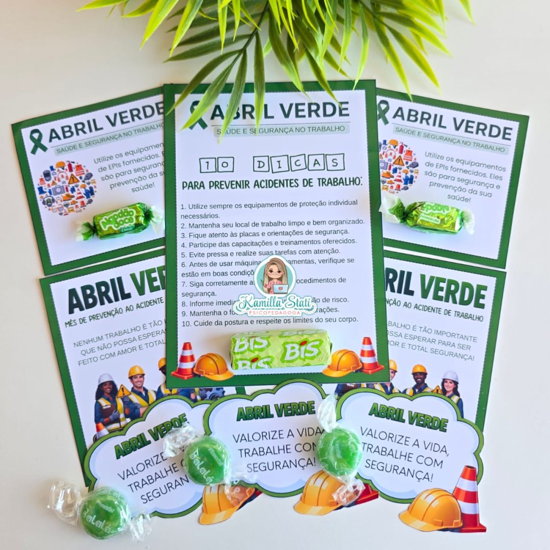 Lembrancinhas abril verde segurança no trabalho
