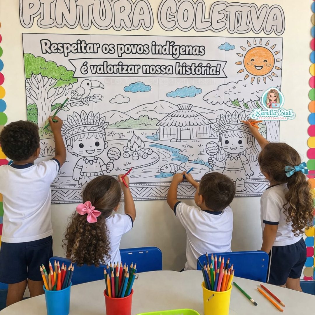 Pintura coletiva: povos indígenas