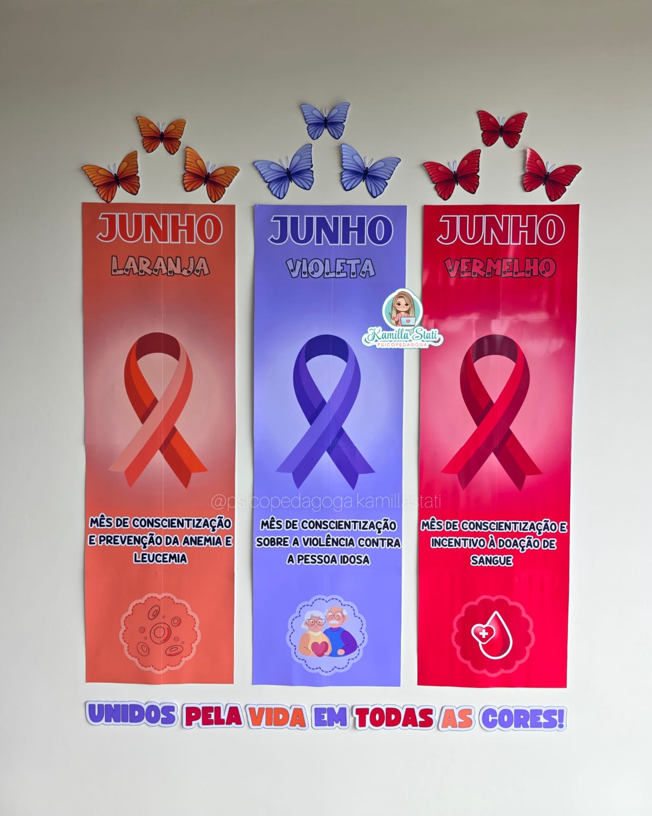 Painel junho laranja, violeta e vermelho