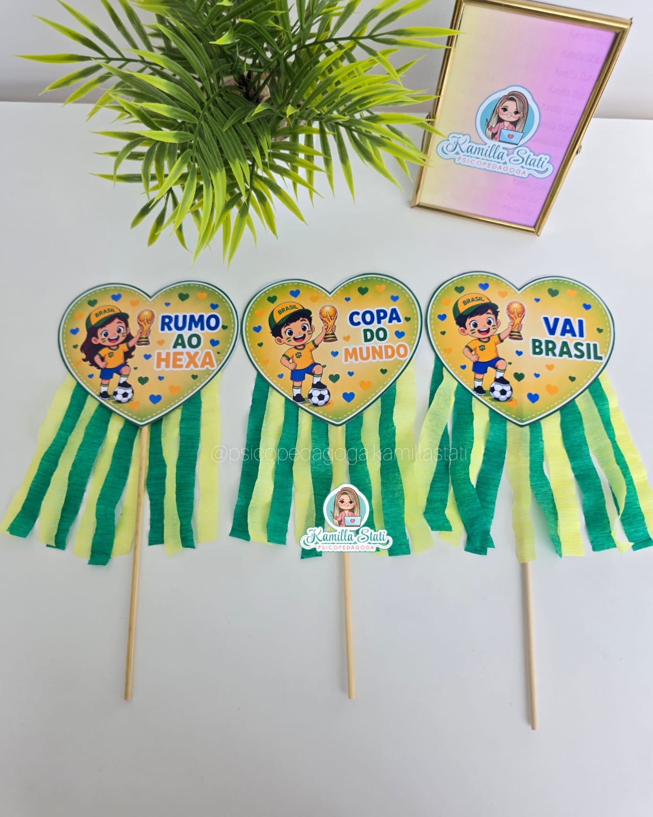 Palitoche coração copa do mundo com crepom - Imagem 3