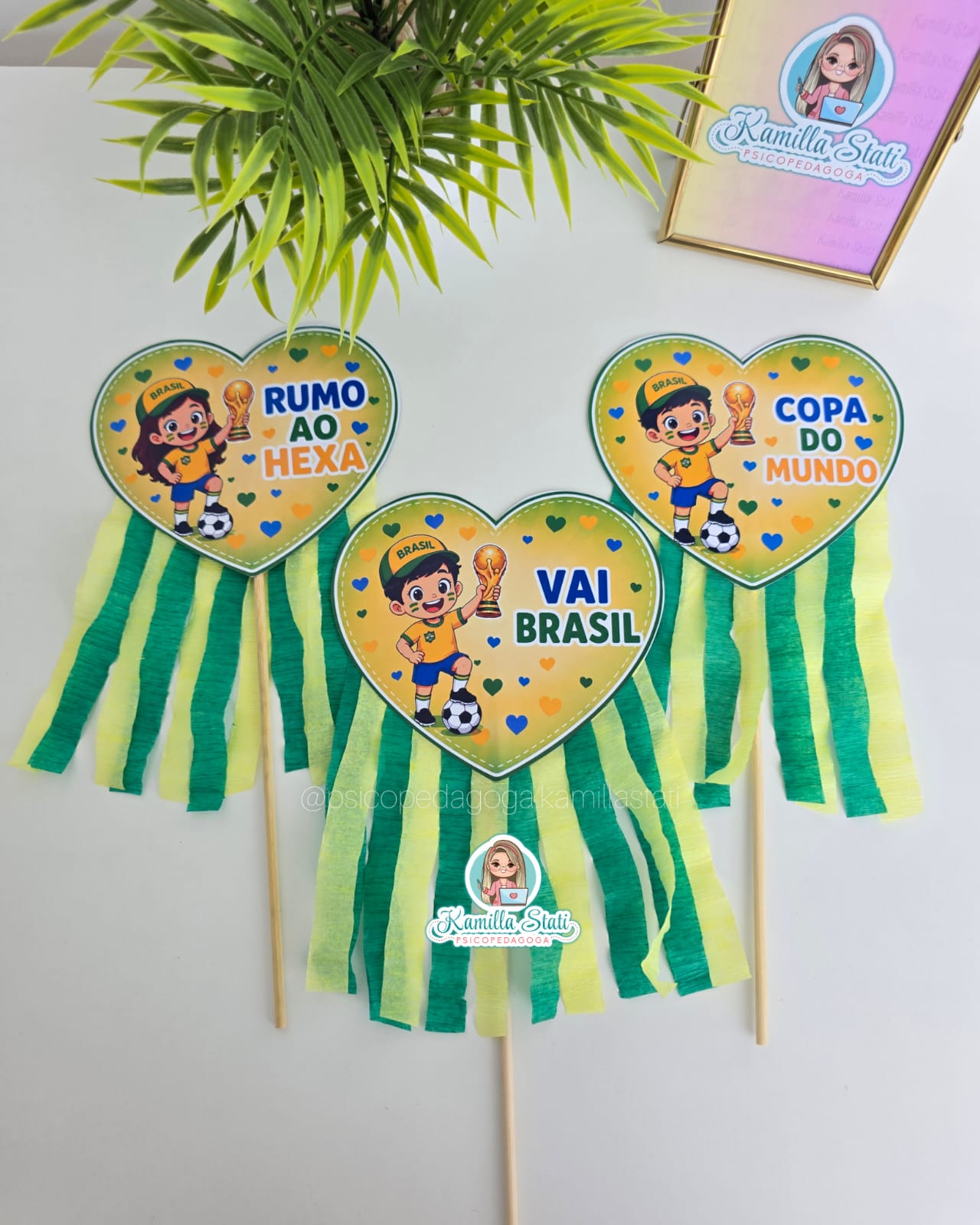 Palitoche coração copa do mundo com crepom - Imagem 4