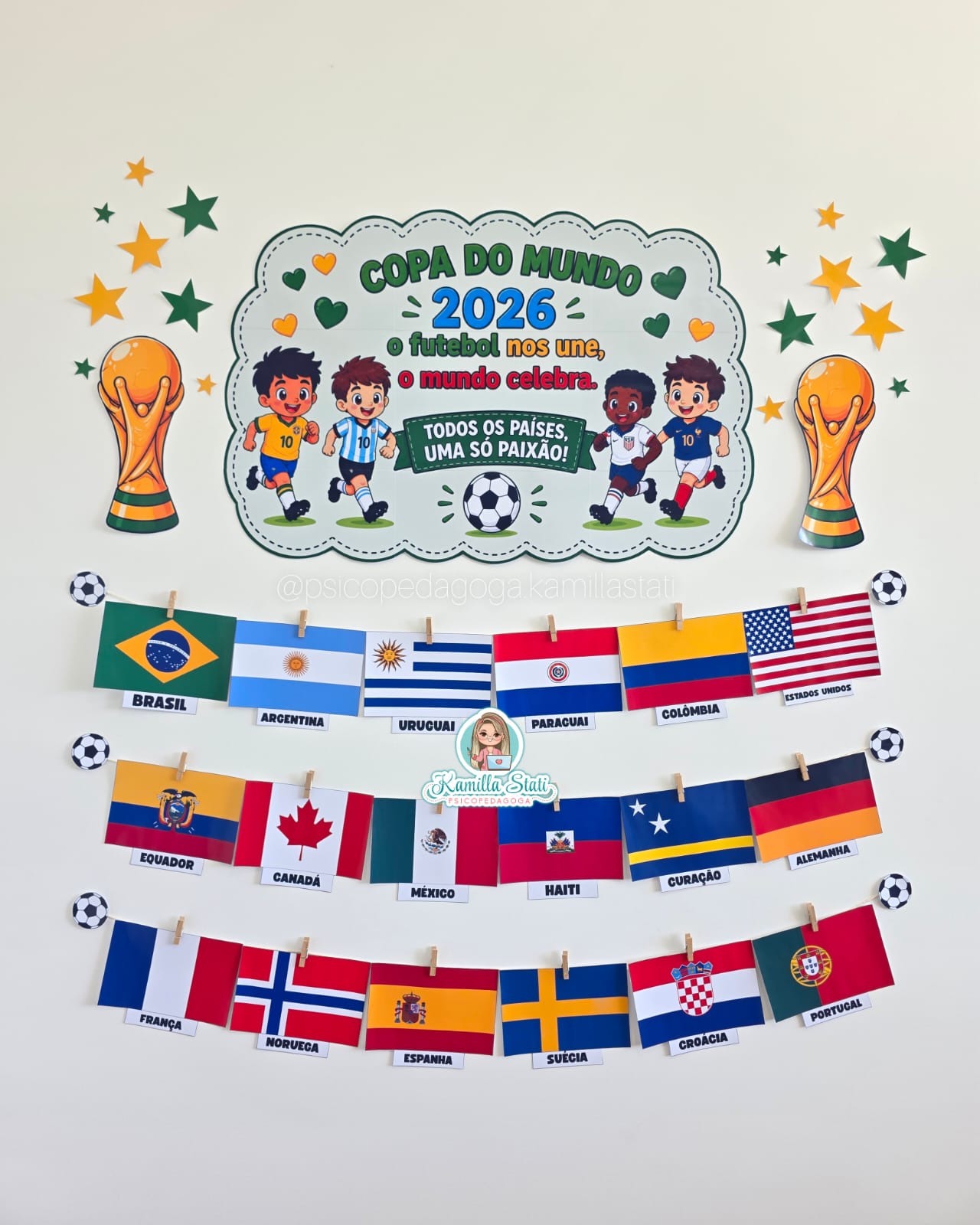 Mural de bandeiras dos países da Copa do Mundo 2026