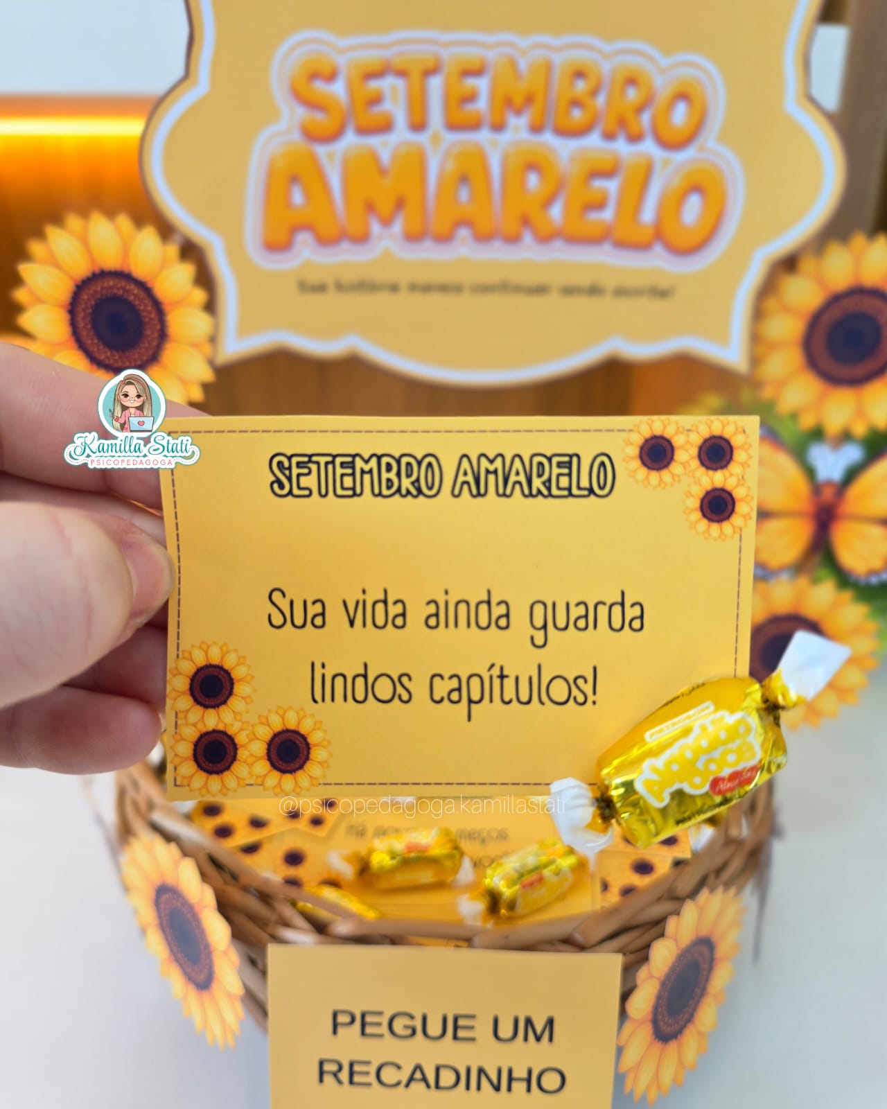 Cesta de recadinhos Setembro amarelo girassol - Imagem 3