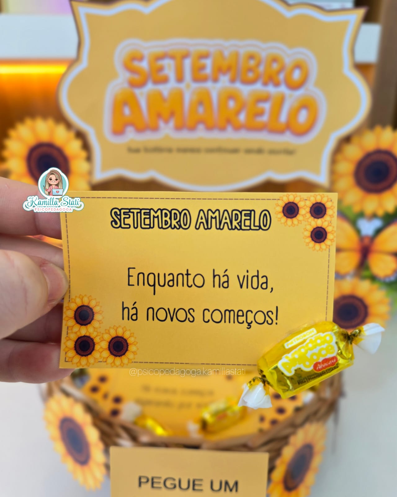Cesta de recadinhos Setembro amarelo girassol - Imagem 4