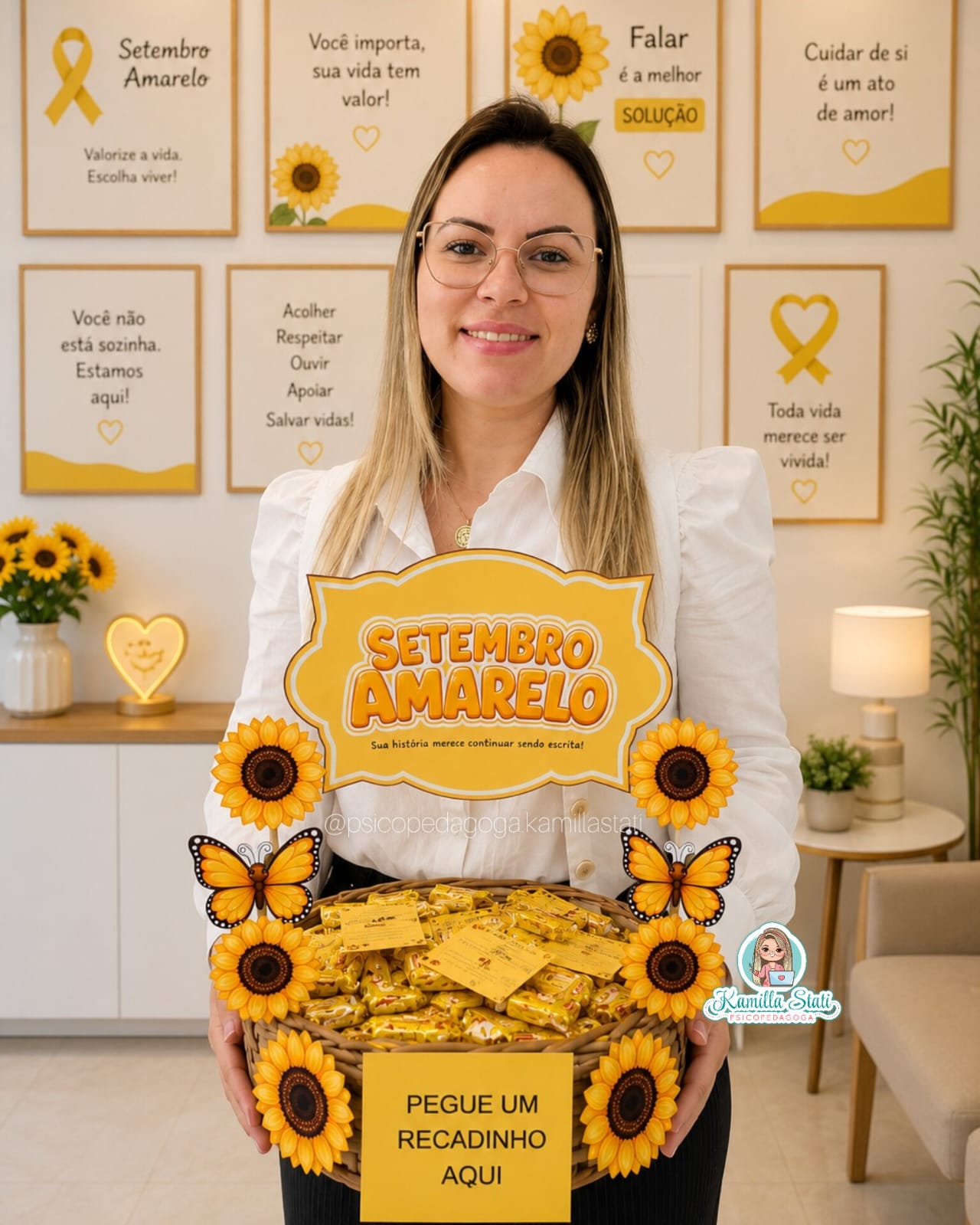 Cesta de recadinhos Setembro amarelo girassol - Imagem 5