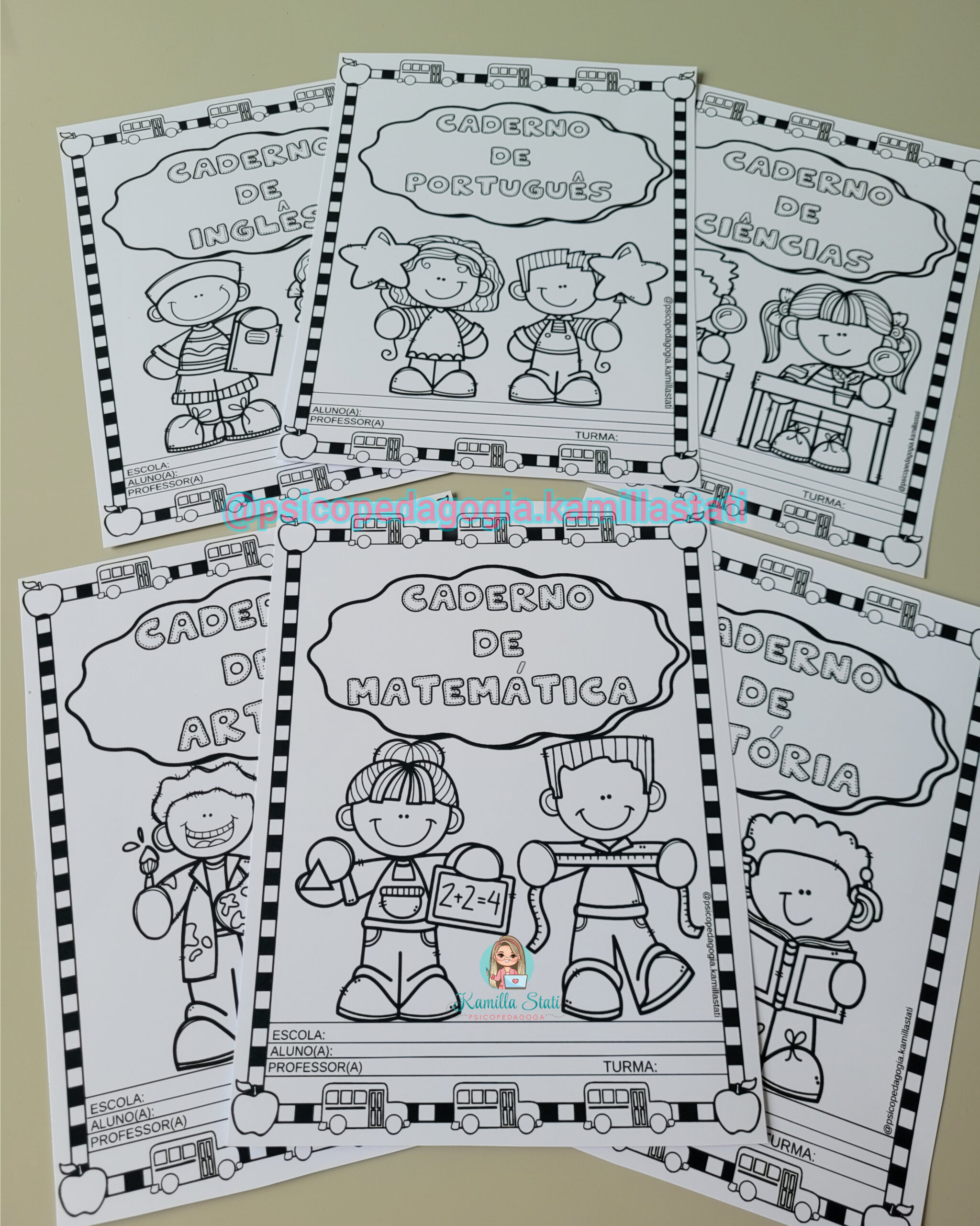 Capa de caderno: matérias para colorir