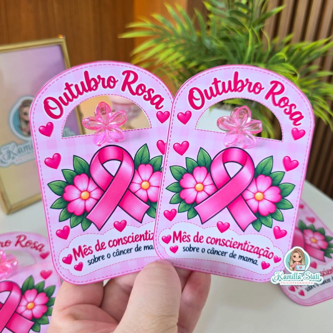 Cartão Outubro Rosa para presilhinha