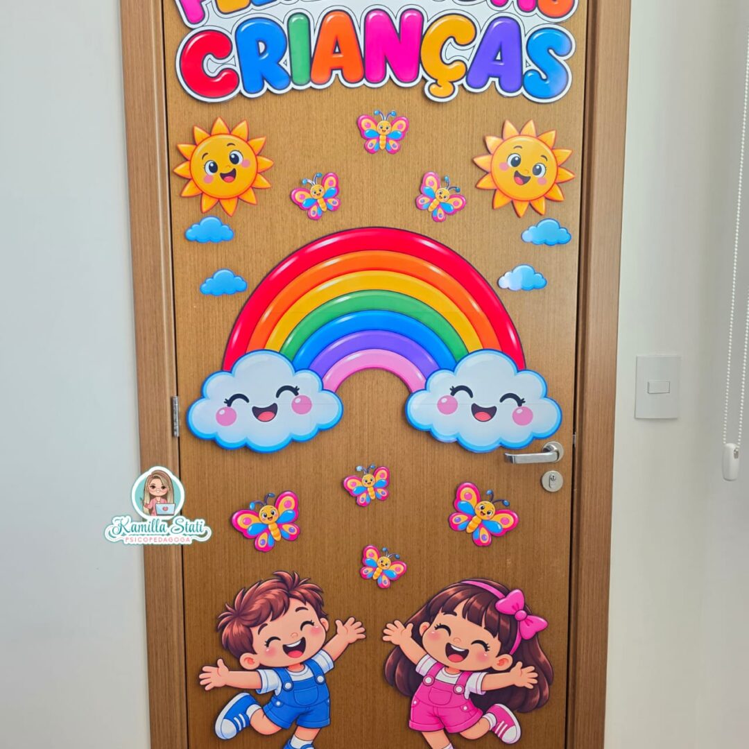 Decoração de porta arco-íris - dia das crianças