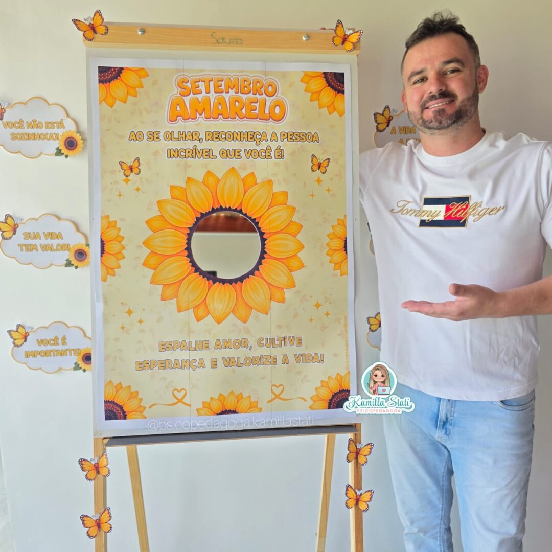 Mural interativo setembro amarelo girassol com espelho