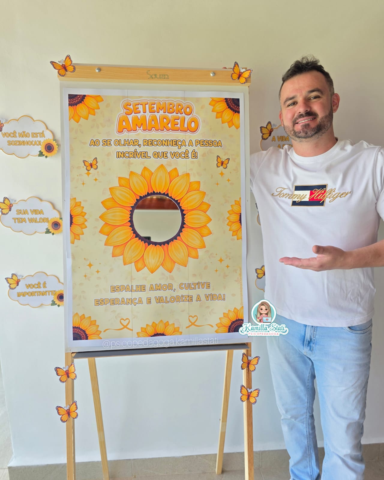 Mural interativo setembro amarelo girassol com espelho