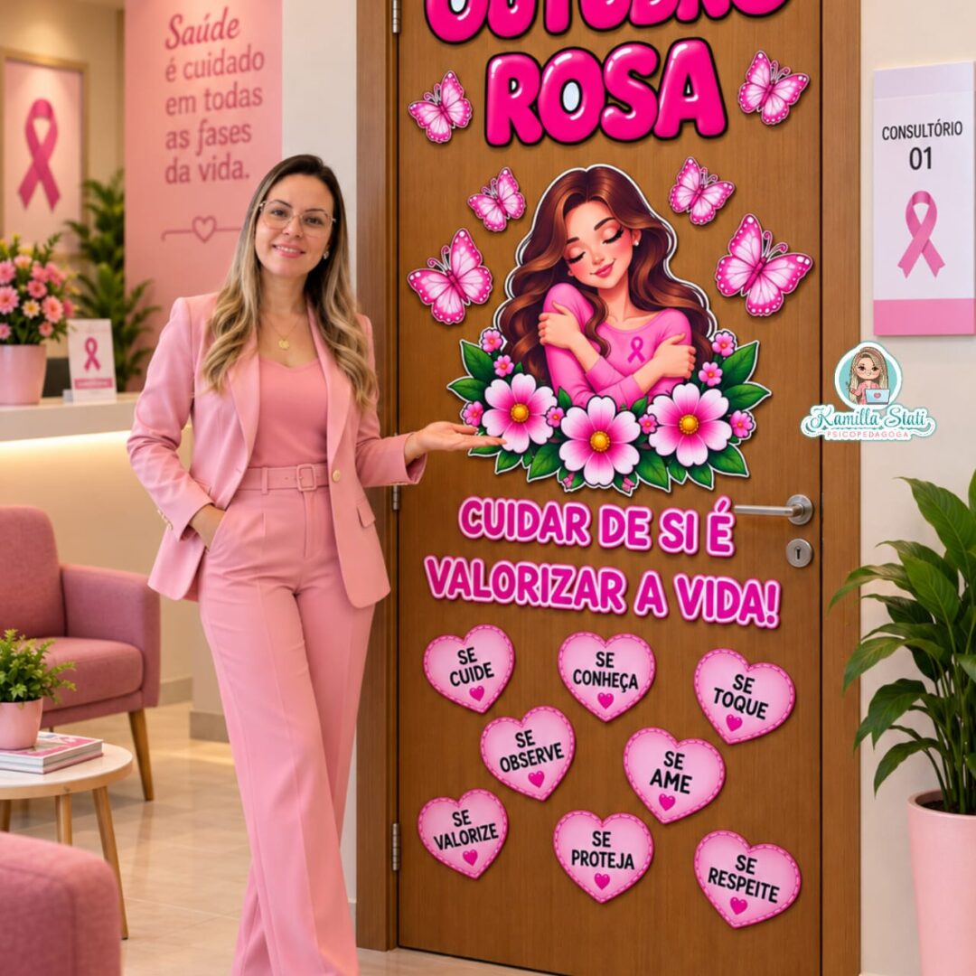 Decoração de porta Outubro rosa: cuidar de si é valorizar a vida