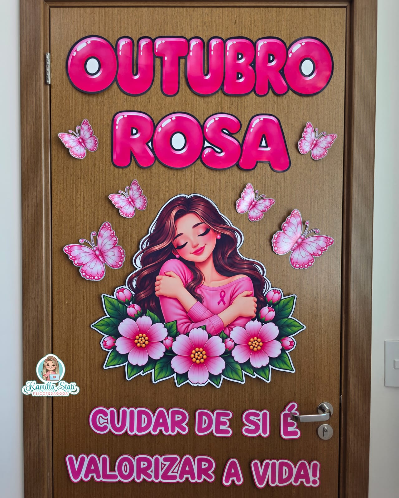 Decoração de porta Outubro rosa: cuidar de si é valorizar a vida - Imagem 3