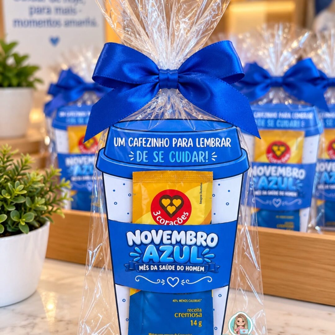 Lembrancinha para sachê de cappuccino Novembro Azul