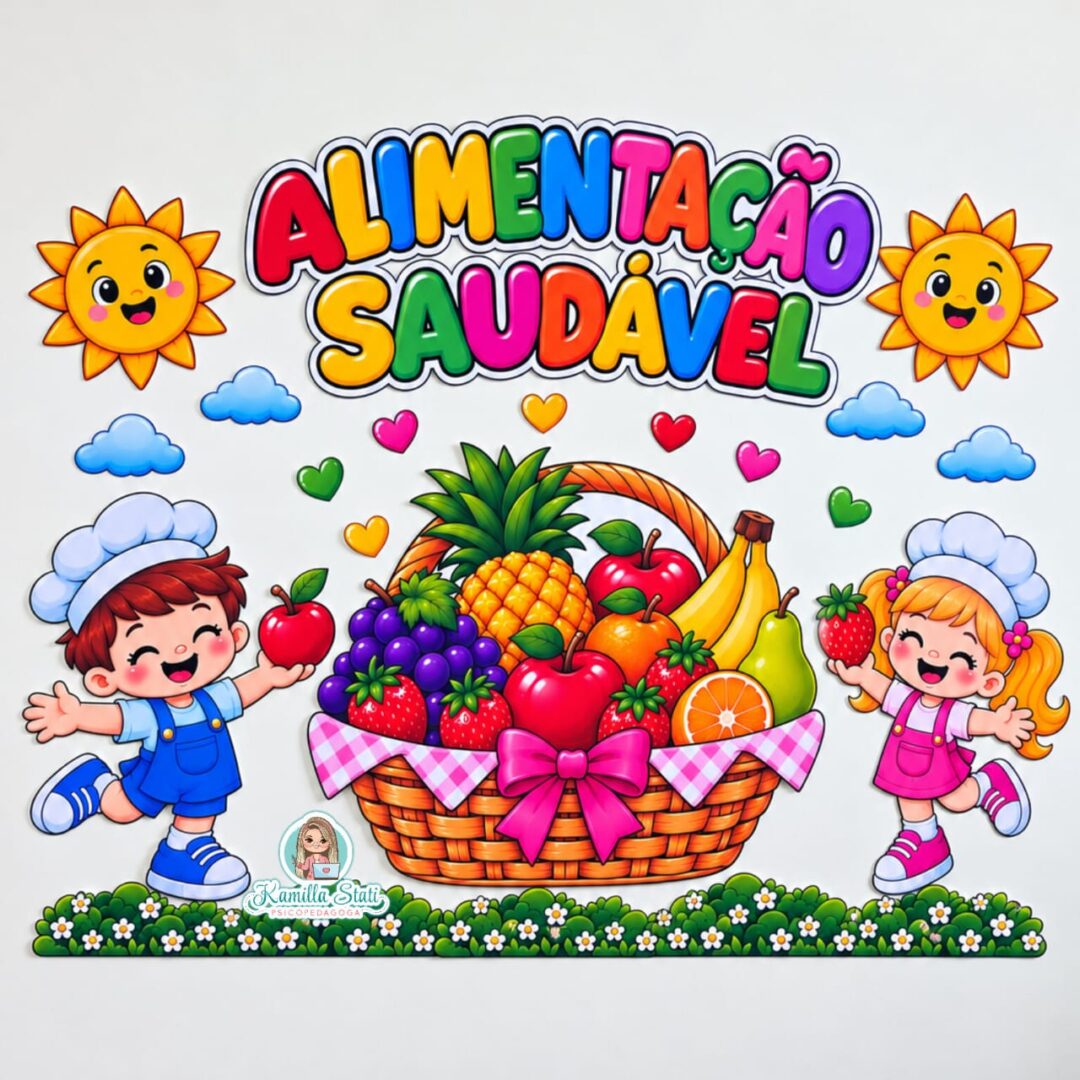 Painel alimentação saudável cesta de frutas